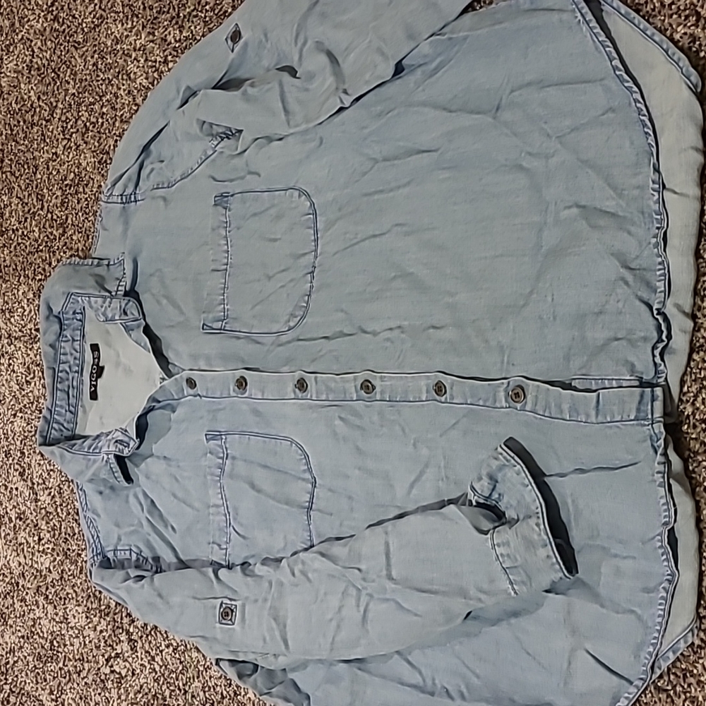 Vigoss Size L Button Down Jean Top Chambray